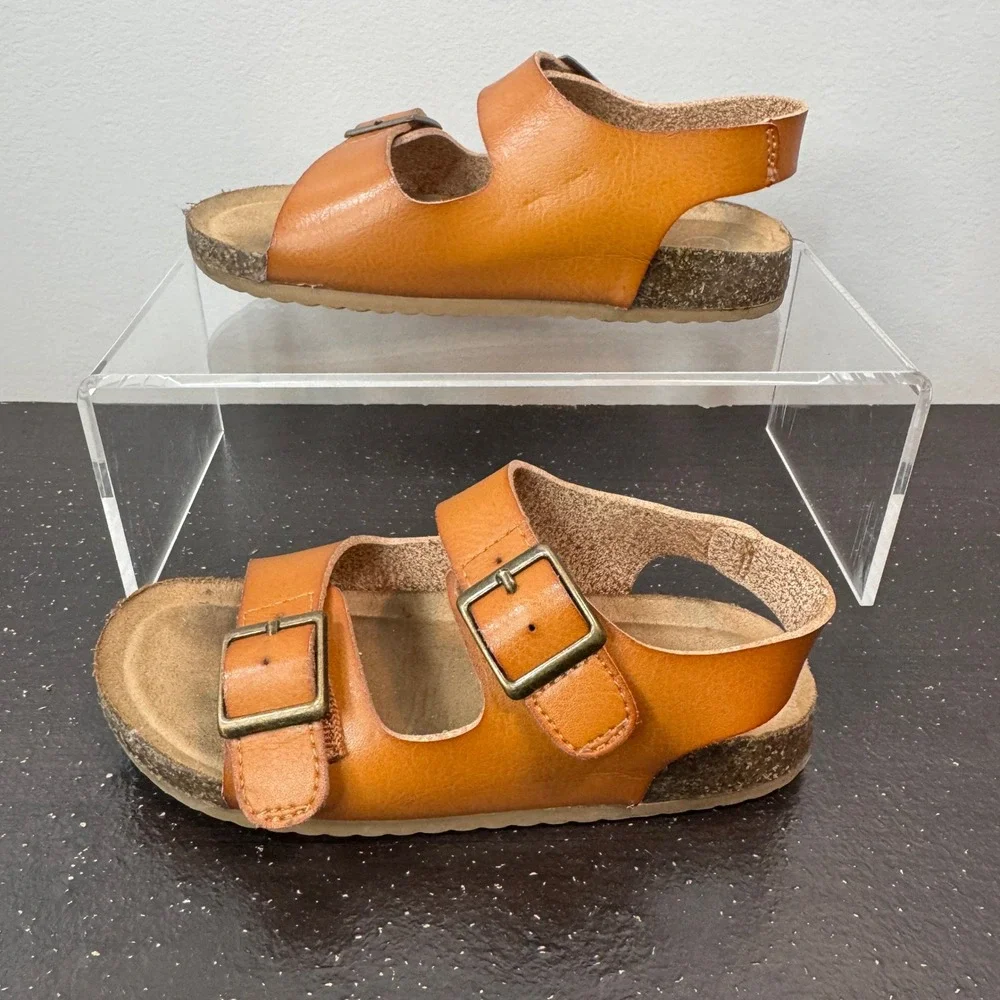 Cat & Jack Unisex Toddler 9 Brown Buckle Sandal Cognac Velcro Straps Summer Shoe
